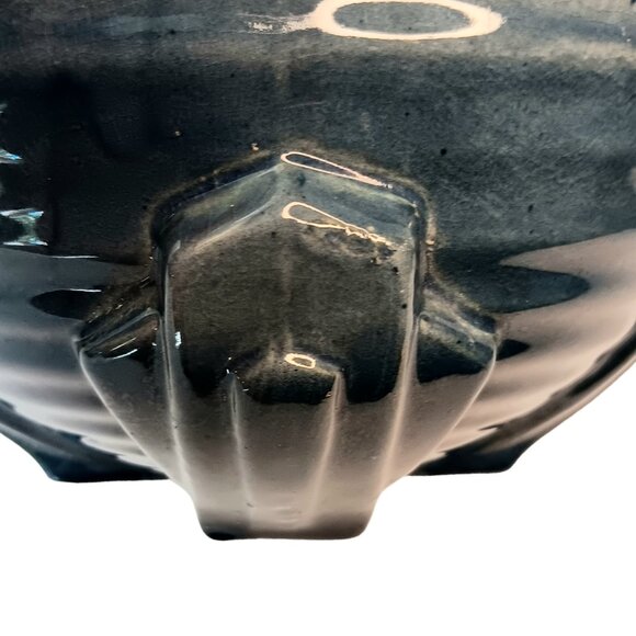 1930s Deep Blue Style Ribbed Geometric Design Art Deco Vase - Picture 8 of 14